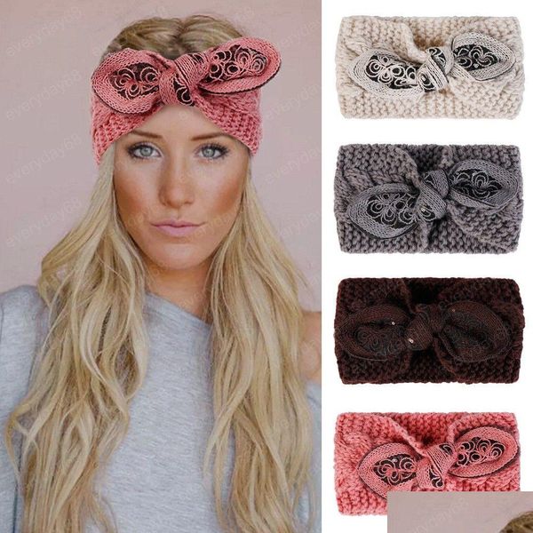 Bandeaux Nouveau Hiver Femmes Réchauffeur Large Bande Laine Fleur Bandeaux Tricoté Crochet Twist Turban Headwrap Pour Fille Drop Delivery Jewel Dh6Yg