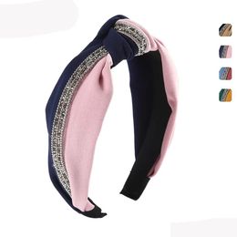 Hoofdbanden Patchwork Diamond strip Haaraccessoires Vrouwen Mticolor Fabric geknoopte kop Bezel Fashion Simple Girlfriend Headband Drop Dh6nv