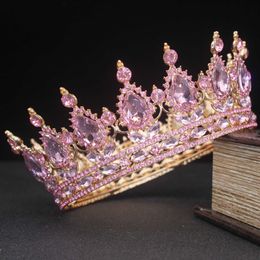 Diademas Tiaras de cristal rosa y princesa de la corona Diadem Diadem Cabello Decoración de cabello de novia Accesorios de joyería de cabello Q240506
