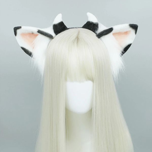 Diademas Orejas de peluche Aro para el cabello Orejas de vaca de Halloween Diadema Peluda Animal de dibujos animados Diadema Anime Vestido de lujo Cosplay Tocado 231204