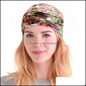 Hoofdbanden Gedrukte katoenen dames hoofdband stretch tulband haaraccessoires hoofddeksel yoga run bandage haren banden brede hoofdtekst druppel del otubg