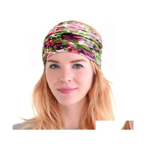 Diademas Impreso Algodón Mujeres Diadema Estiramiento Turbante Accesorios para el cabello Headwear Yoga Run Vendaje Pelos Bandas Anchas Headwrap Drop Del Ot3WP