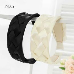 Stirnbänder PROLY Neue Mode Frauen Stirnband Breite Seite Schwarz Weiß Haarband Einfarbig Geflecht Turban Casual Haar Zubehör T221007