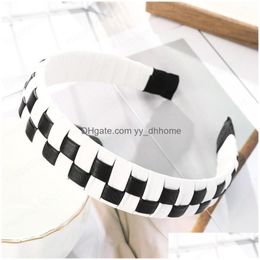 Bandeaux Bandeaux à larges bords en cuir Pu bandeaux de cheveux couture couleur Plaid lunette cerceau de cheveux chapeaux pour femmes accessoires de mode Dr Dhuyj