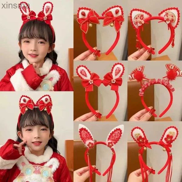 Diademas Red Plush Rabbit Ears Diadema Bow Bells Lolita Cosplay Prop Cute Girls Party Ear Headwear Diademas Head Hoop para niños YQ240116
