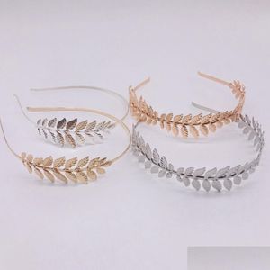 Diademas Retro Hoja de oro Novia romana Mujeres griegas Accesorios para el cabello Joya para la cabeza Diadema Tiaras Corona Joyería Gota Entrega Joyería para el cabello DH8H3