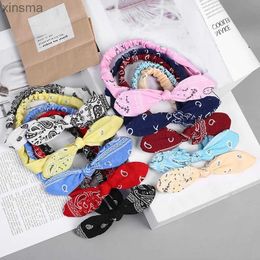 Rétro femmes Bandana lapin oreille bandeau léopard rayé Plaid bandes de cheveux nœud élastique fil de fer bandeau Floral Scrunchie chaud YQ240116