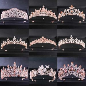 Bandons Rose Headwear en cristal coloré en or rose et hurbain de la couronne Princesse Diamond Mariage Hair Accessoires Bijoux Couronne Heads Wear Q240506