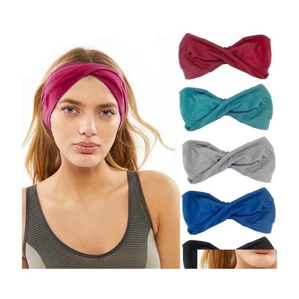 Diademas S Solid Twist Sport Yoga Stretch Diademas Mujer Moda Turbante Bandana Head Wrap Accesorios para el cabello Drop Delivery Jewelry H Dhtmx