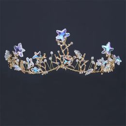 Diademas Brillantes estrellas de mar Tiara de boda Adornos para el cabello de novia para mujeres Accesorios de joyería para el cabello de baile Corona de vid Corona nupcial 231102