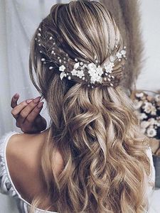 Diademas Sier Bride Wedding Hair Vine Flower Pieza nupcial Accesorios de perlas Tocados de hojas Joyas para mujeres y niñas 12 5 Bdehome Am7Gt