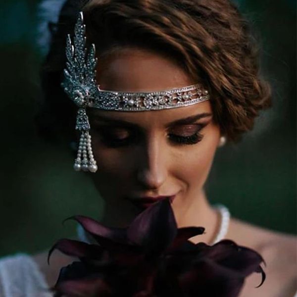 Bandeaux argent années 20 casque Vintage années 1920 bandeau clapet Great Gatsby bijoux accessoires 231204