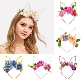 Hoofdbanden Spring Girl's Hair Band Bloem Haarband Bloem Haar Haal Hoop Geometrische bloemen Haarband Konijnen Konijn Hoofdband Paasdag Decor