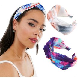 Hoofdbanden Zomer Meisje Hoofdband Afdrukken Twist Haarband Boog Knoop Cross Tie Chiffon Doek Headwrap Haarband Hoepel Accessoire Drop Deliv