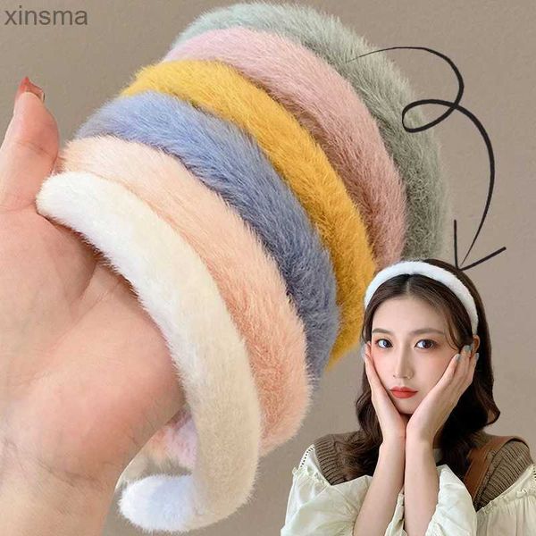 Bandeaux Doux rétro femmes large lapin fourrure bandeaux cheveux accessoires élégant couleur bonbon fourrure bandeaux doux filles fête chapeaux YQ240116