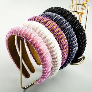 Diademas Esponja fina Diadema para mujer Perlas de ala ancha Bandas para el cabello hechas a mano Diadema con cuentas simples 5 colores Ancho 3 cm Venta al por mayor nuevo