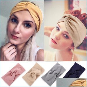 Bandeaux Fil Bande De Cheveux Chevauchement Solide Couleur Mouvement Nouvelle Croix Mode Élastique Femme Bandeau Yoga Accessoires 2 5Hz K2 Drop Delivery Dhnin