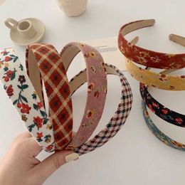 Diademas Vintage Plaid Floral Pana Diademas Flor Caída Hairbands Elegante Match Head Hoop Mujeres Head Band Headwrap Accesorios para el cabello T221007