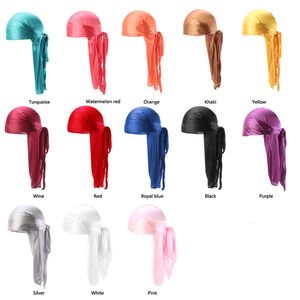 Diademas Venta al por mayor Durag Hombres Color sólido Seda Durag Transpirable Turbante Moda Bandas para el cabello 13Pcspackage 230217