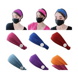 Hoofdbanden met knoppen voor verpleegkundigen Fashion Headband Mask Mask Sweat Band Gym Yoga Workout Sweatbands Solid Color Hairband Drop levering JE DHF6V