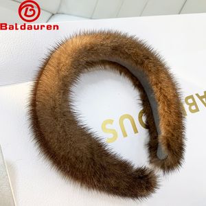 Diademas de lujo para mujer, 100% de invierno, diademas de piel de visón real, banda para el cabello de piel auténtica de alta calidad, aro de pelo a la moda para mujer, regalo peludo 230323