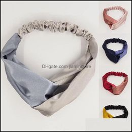 Hoofdbanden vrouwen satijn zijden hoofdband kruis knoop elastische haarbanden retro contrast kleur bandanas twisted tulband haaraccessoires drop ot8bu