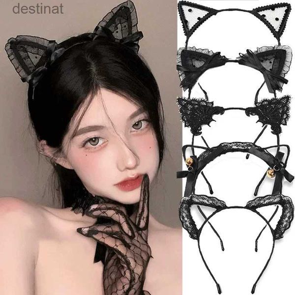 Bandeaux femmes sexy oreilles de chat noir tête lunette mode dentelle dame bandeau cosplay chapeaux bandeau fille fête d'anniversaire cheveux accessoires l231118