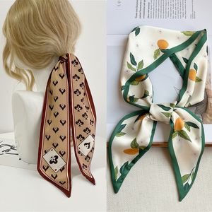 Diademas Mujer Seda Satén Banda para el cabello Bufanda Flaco Corbata Moda Imprimir Fruta Cinta Bolso de mano Wirst Toalla Pañuelo Chica Foulard 230328