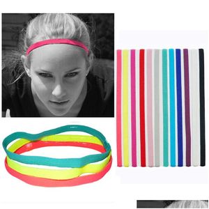 Hoofdbanden Vrouwen Sport Hoofdband Snoep Kleur Eenvoudige Elastische Haarband Yoga Vochtafvoerende Effen Haar Sjaal Accessoires Voor Mannen Outdoo Dht9S
