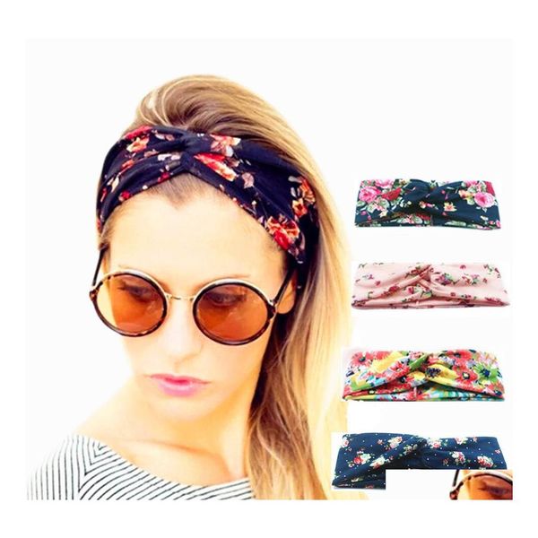 Bandeaux Femmes Twist Turban Floral Designer Prints Bandeau Stretch Sport Yoga Bandes de cheveux pour filles Headwrap Bandana Accessoire de cheveux Ot8Ln