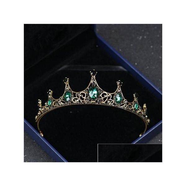 Bandeaux Femmes Vintage Baroque Reine Couronne Cheveux Tiara Filles Princesse De Noce Vert Diamant Accessoires Bijoux Drop Delivery Dhagc