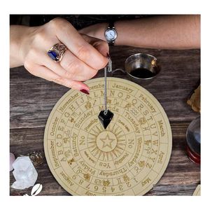 Cabecero de madera de 15 cm con tablero de péndulo con luna, estrella, adivinación, curación, meditación, energía, placa tallada, adornos, altar metafísico, Dro Dh4U5