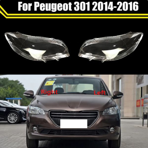 Cubierta de faro para Peugeot 301, 2014-2016, lente de faro, reemplazo de luz de coche, carcasa de coche, tapas de cristal de pantalla transparente