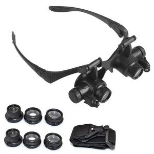 Phares 10X 15X 20X 25X LED Double oeil bijoutier réparation montre Loupe Loupe lunettes lentille Loupe outil avec lampe lumière