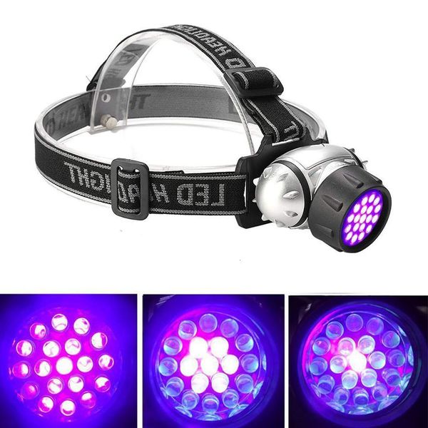 Lampes frontales 19LED UV Ultraviolet Phare Blacklight Multifonction Projecteur Flash Lampe Pour Pet Urine Taches Portable Black Light Outdoor 230617