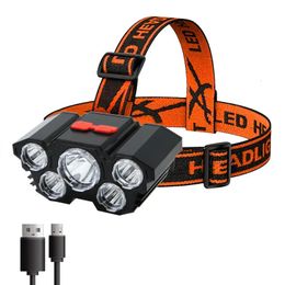 Lampes frontales 5 lampes de poche LED rechargeables avec batterie 18650 intégrée et phares robustes pour camping aventure pêche 231117