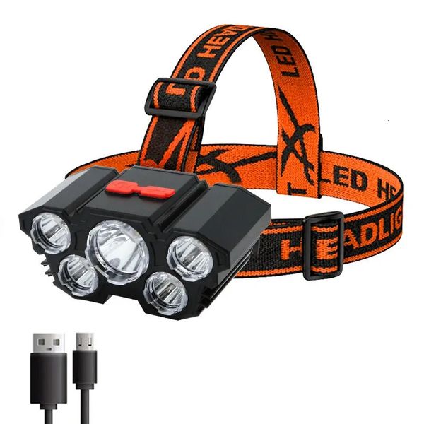 Faros 5 linternas LED recargables con batería 18650 incorporada y faros resistentes para acampar, pescar, aventuras, 231117
