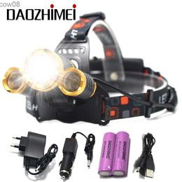 Phares 8000LM 3x XML T6 phare zoomab rechargeable D phare lampe frontale lampe torche linterna + 2x18650 batterie + AC/charge de voiture HKD230719