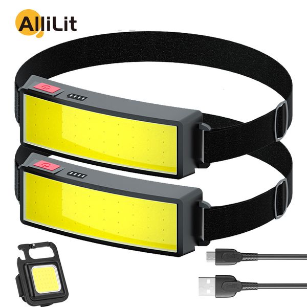 AlliLit COB Flood Headlights Outdoor Household Portable LED Headlight with Builtin 1200mah Battery USB Rechargeable Head Lamp 221117