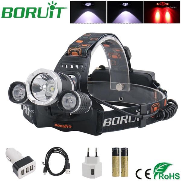 Les phares boruits hauts puissants led à lad lampe 18650 batterie USB phares rechargeables étanche de pêche à la tête de pêche torche Camping Lantern