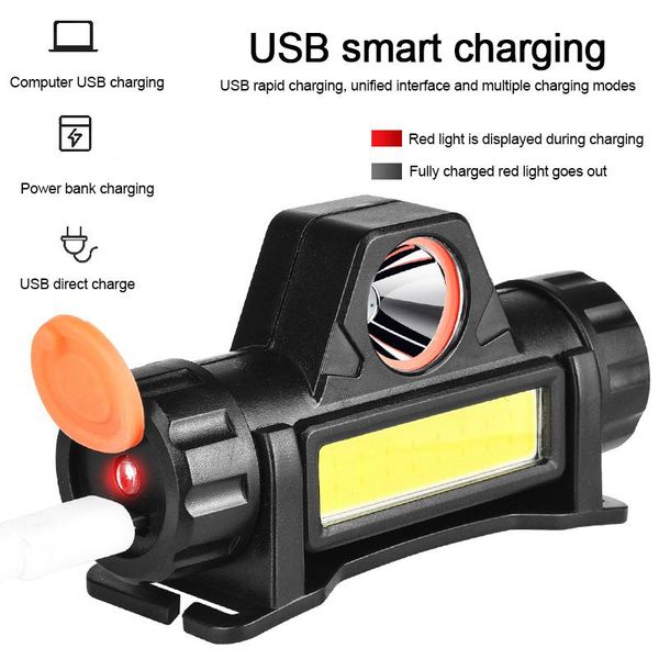 Faros delanteros portátiles XPE COB LED de doble fuente de luz, recargables por USB, ultrabrillantes, para acampar al aire libre