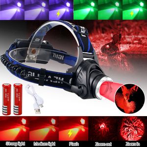 Lampes frontales Headlamp18650 Tête de lumière rouge Lampe de poche LED Extérieure XPG Phare Tactique Camping Chasse Pêche Phare Zoomable 221117