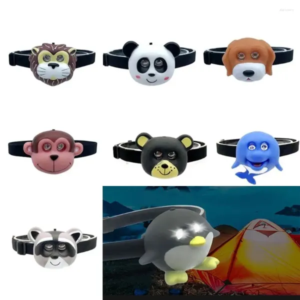 Faros delanteros para correr, luz de conducción con diadema, regalo para niños, linterna SOS, faro de animales de dibujos animados