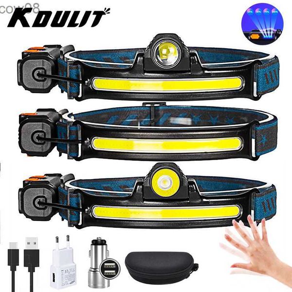 Lampes frontales KDULIT Zoom Sensor D Phare Haute Puissance XPG + COB Lampe Frontale Intégrée 18650 Batterie USB Rechargeab 6 Modes Camping Head Light HKD230719