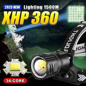 Koplampen Meest krachtige XHP360 LED-koplamp Oplaadbare USB-kopzaklamp Krachtige koplamp 18650 Lantaarn Outdoor Campinglamp