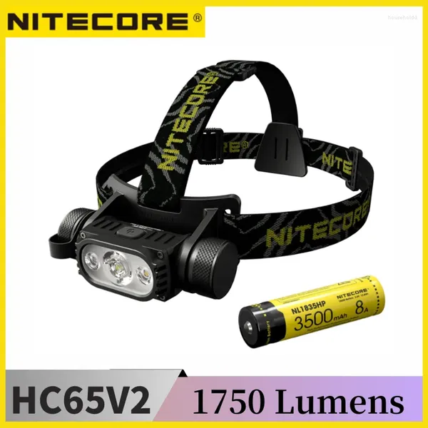 Projecteurs NITECORE HC65 V2 USB lampe frontale rechargeable 1750 Lumen lampe de poche 100 ° phare LED blanc lumière rouge 3500mAh 18650 batterie