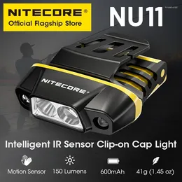 Lampes frontales NITECORE NU11 Intelligent IR Capteur de mouvement Clip-on Capuchon Lumière 90 ° Angle réglable Batterie intégrée pour la pêche de nuit Trekking