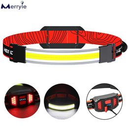 Projecteurs Lampe frontale LED rechargeable extérieure avec lumière rouge haute luminosité COB cyclisme phare de course 3 modes lampe de secours atelier