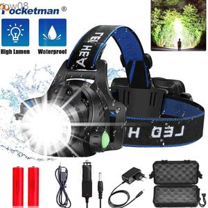 Headlamps Pocketman d Headlamp L2/T6 Waterproof Headlight Head Torch Flashlight Head Lamp Light by 18650 Battery for Fishing Hunting HKD230719