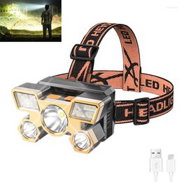 Lampe frontale Portable 5LED ABS forte luminosité USB Rechargeable en plein air nuit pêche travail Camping randonnée lampe frontale